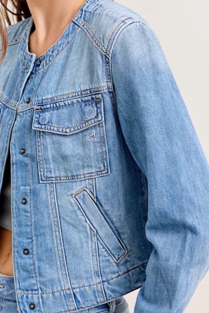 HiddenCollarless Jean Jacket - Polish Boutique