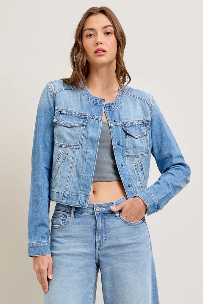 HiddenCollarless Jean Jacket - Polish Boutique