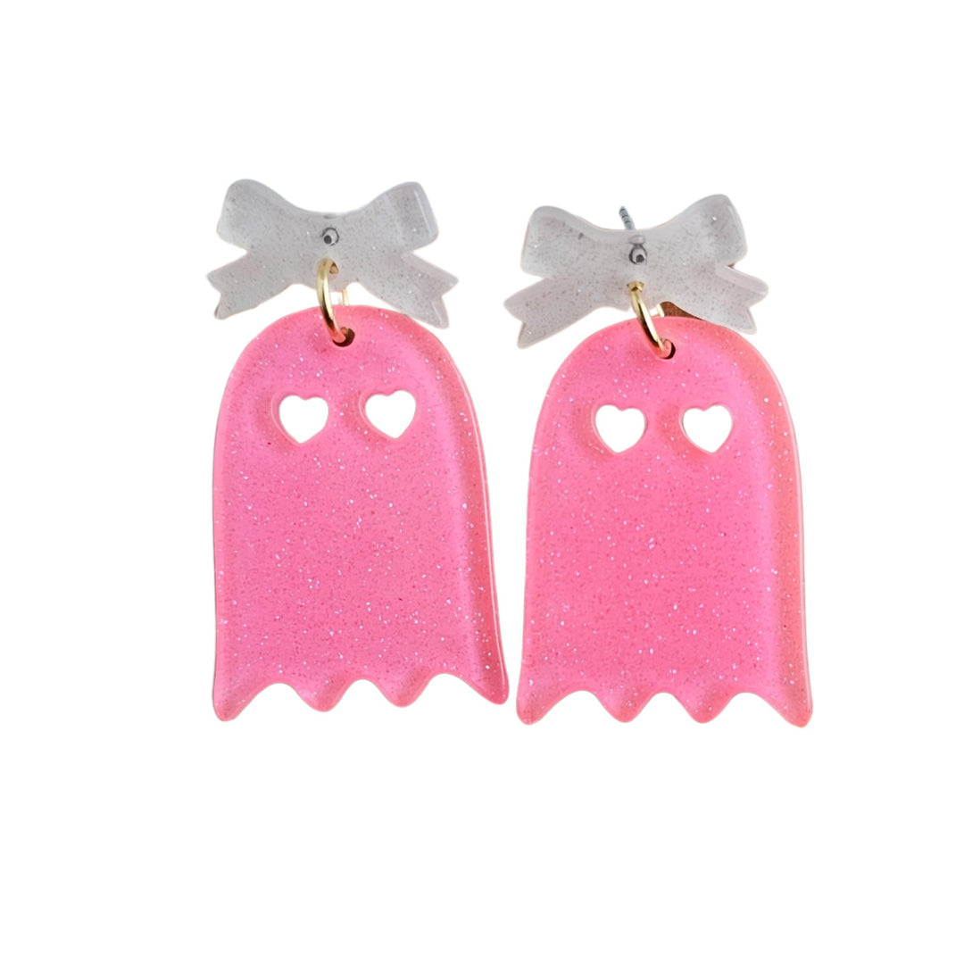 Spiffy & SplendidBow Ghost Earrings, Pink - Polish Boutique