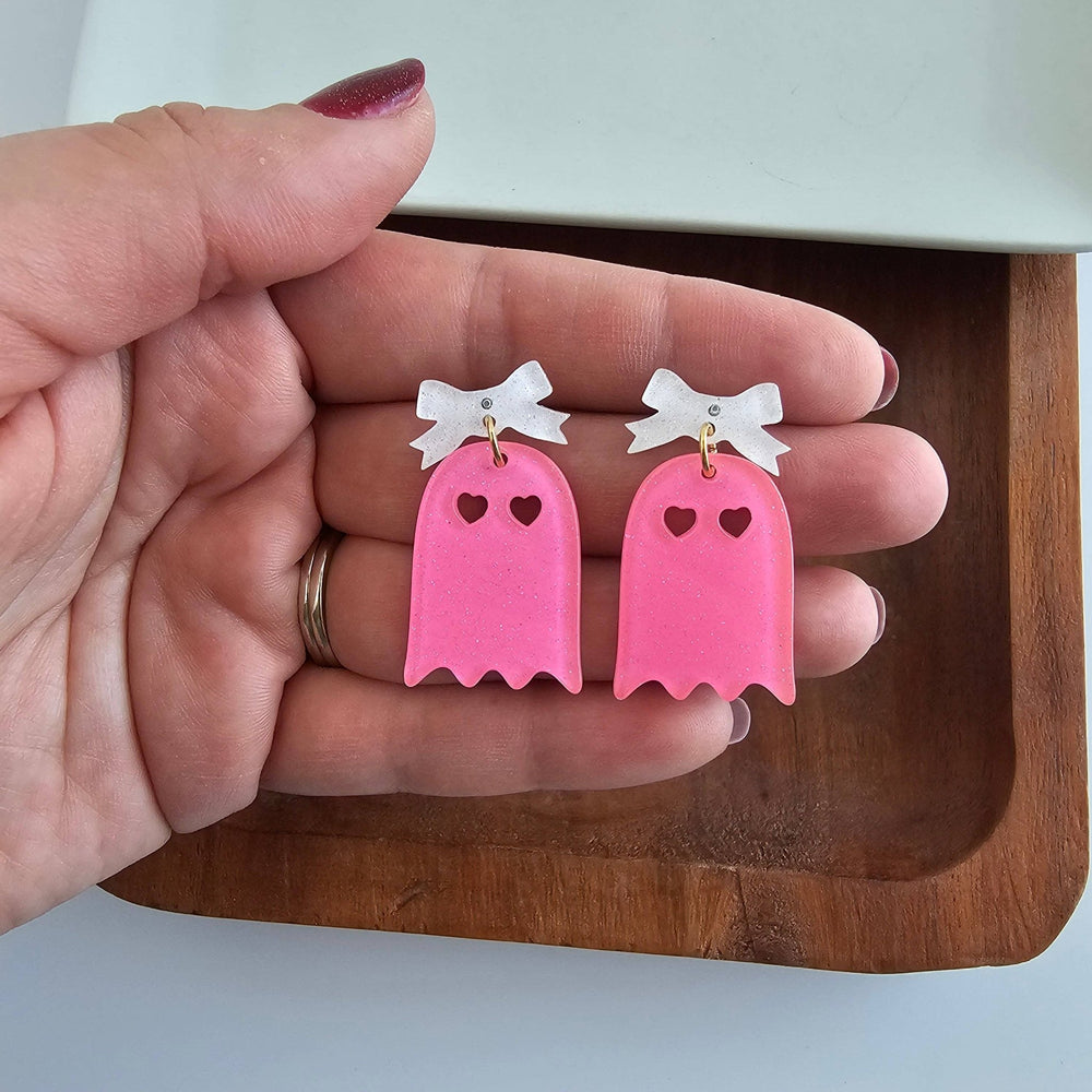 Spiffy & SplendidBow Ghost Earrings, Pink - Polish Boutique