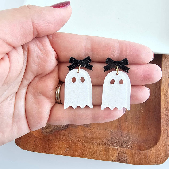 Spiffy & SplendidBow Ghost Earrings, White - Polish Boutique