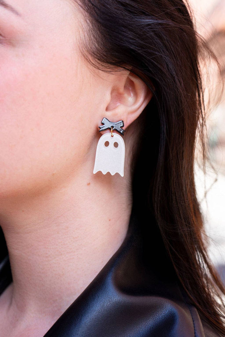 Spiffy & SplendidBow Ghost Earrings, White - Polish Boutique