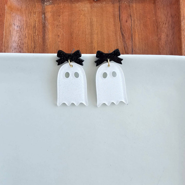 Spiffy & SplendidBow Ghost Earrings, White - Polish Boutique